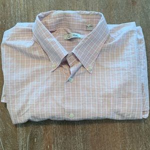 Peter Millar XXL Long Sleeve Button Down in White/Tan/Pink Check